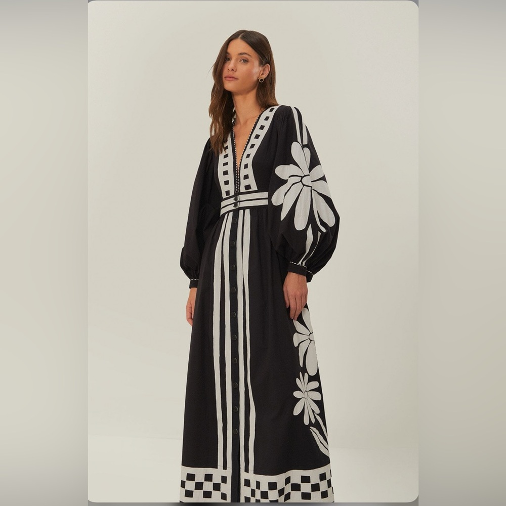 Farm Rio Black Nature Buttoned Maxi Dress - Picture 3 of 12